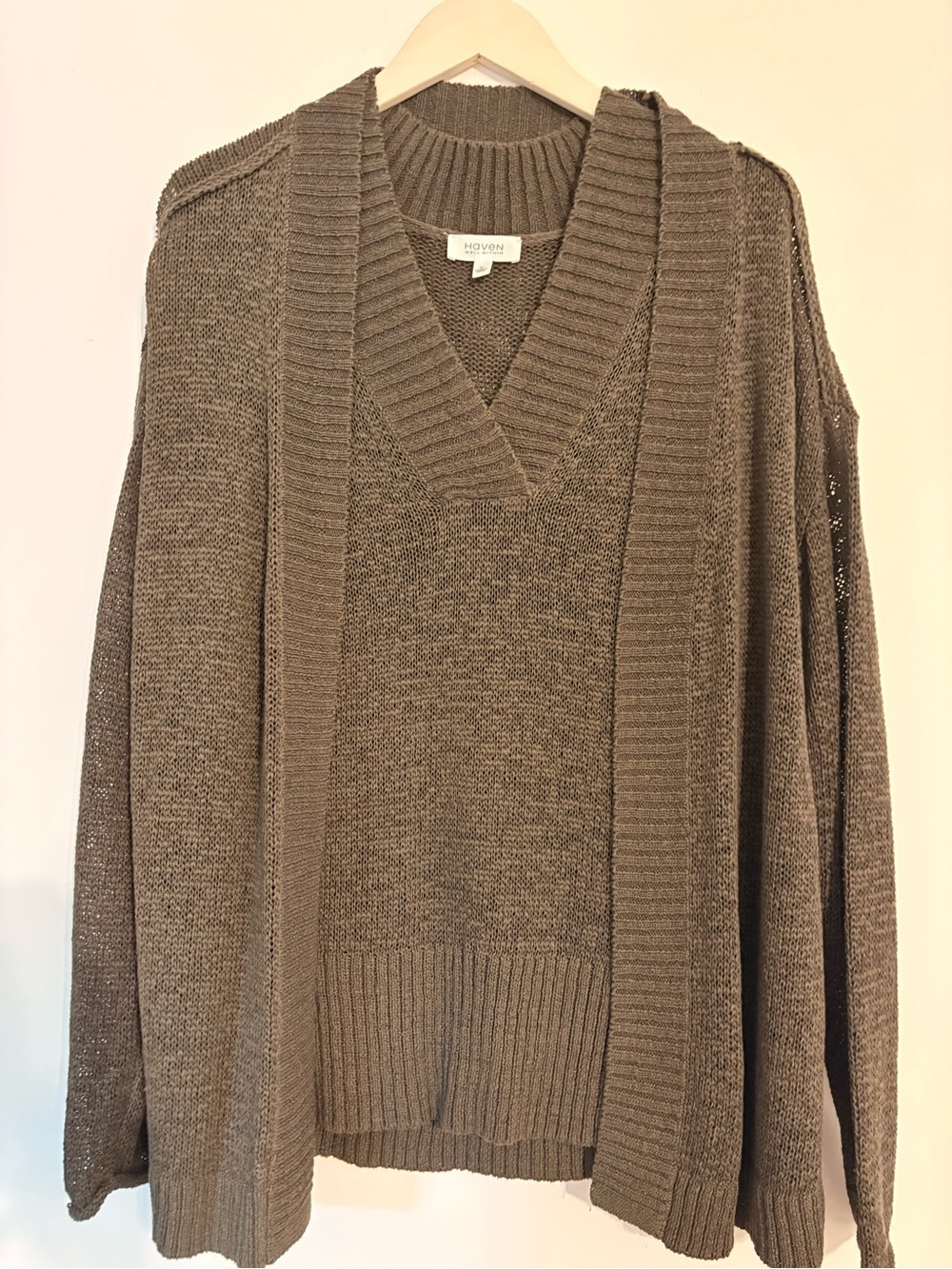 Haven Open-Weave Ribbed Cardigan in Mossy Brown